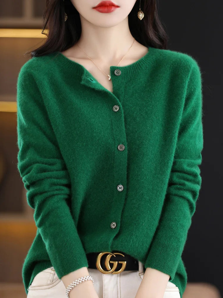 Women's Crew Neck Button Front Cardigan Casual Knit Layer