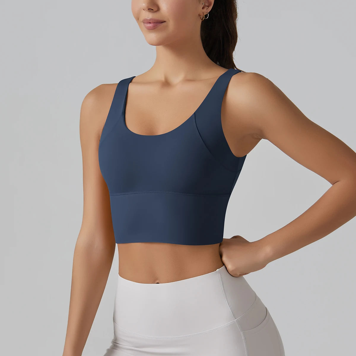 Women's Scoop Neck Sports Bra with Racerback Straps and Wide Band