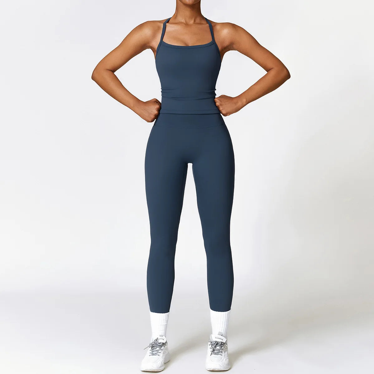 Women's Halter Or Long Sleeve Top And Bottoms Yoga Set