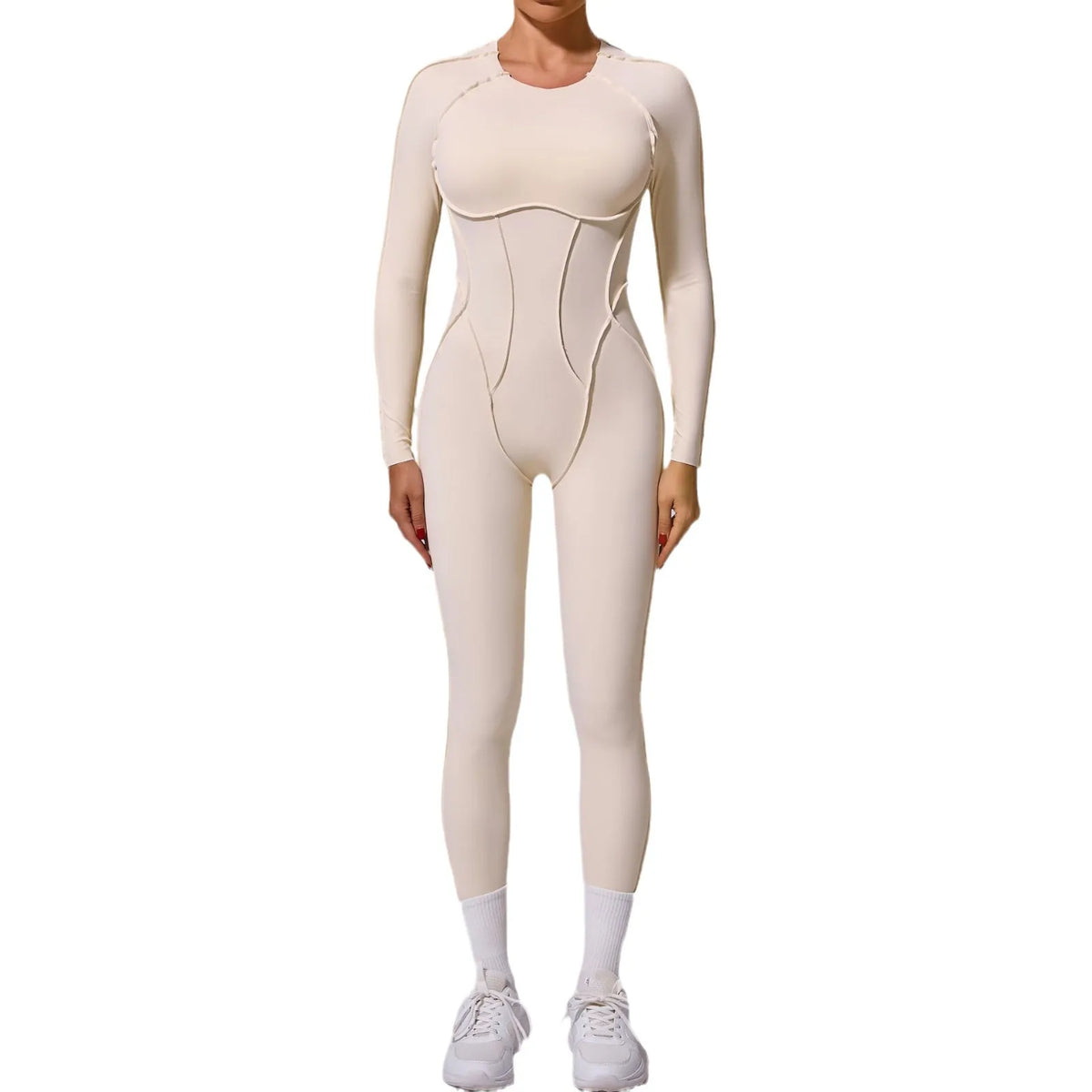 Women's Long Sleeve Nylon Blend Workout Jumpsuit with Back Cutout
