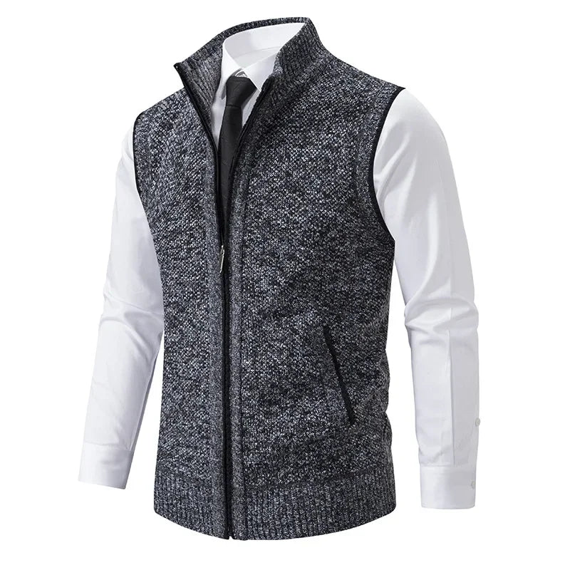 Men's Stand Collar Zip Front Knit Vest