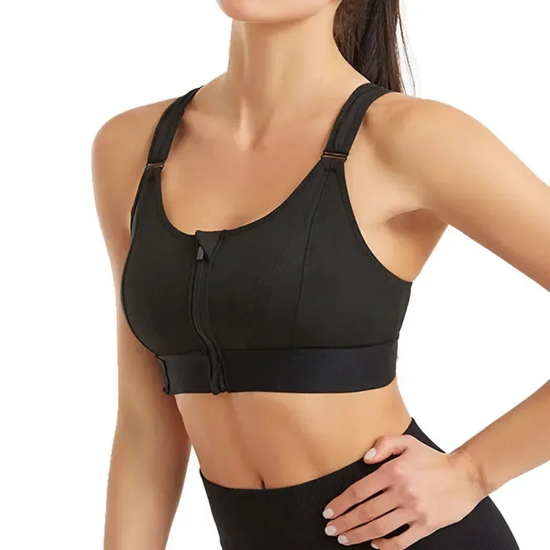 Women's Front Zip Cross Back Sports Bra