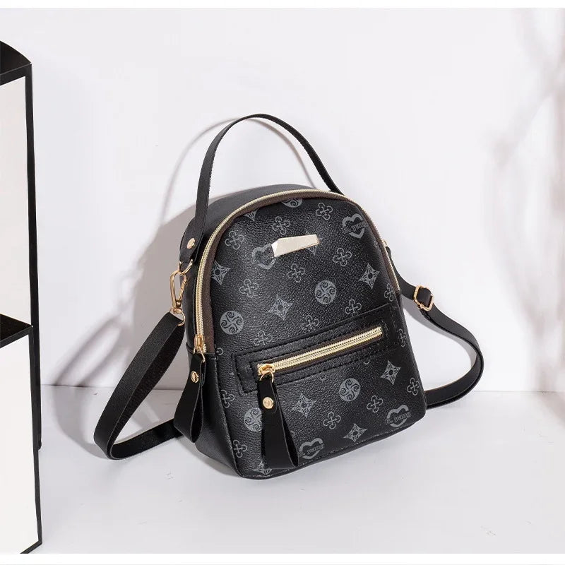 Women's Mini Printed Backpack with Top Handle and Front Zipper Pocket