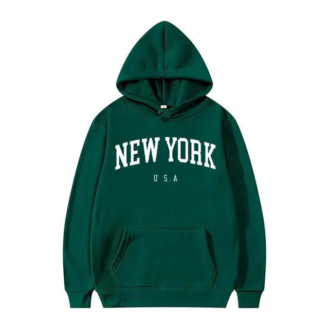 New York Letter-Print Long-Sleeve Pullover Hoodie