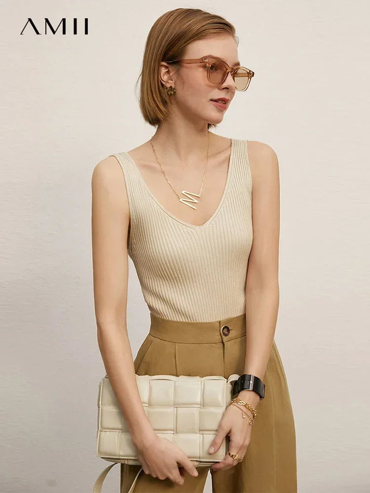 Women's Solid Viscose Blend V Neck Camisole with a Sleeveless Shape