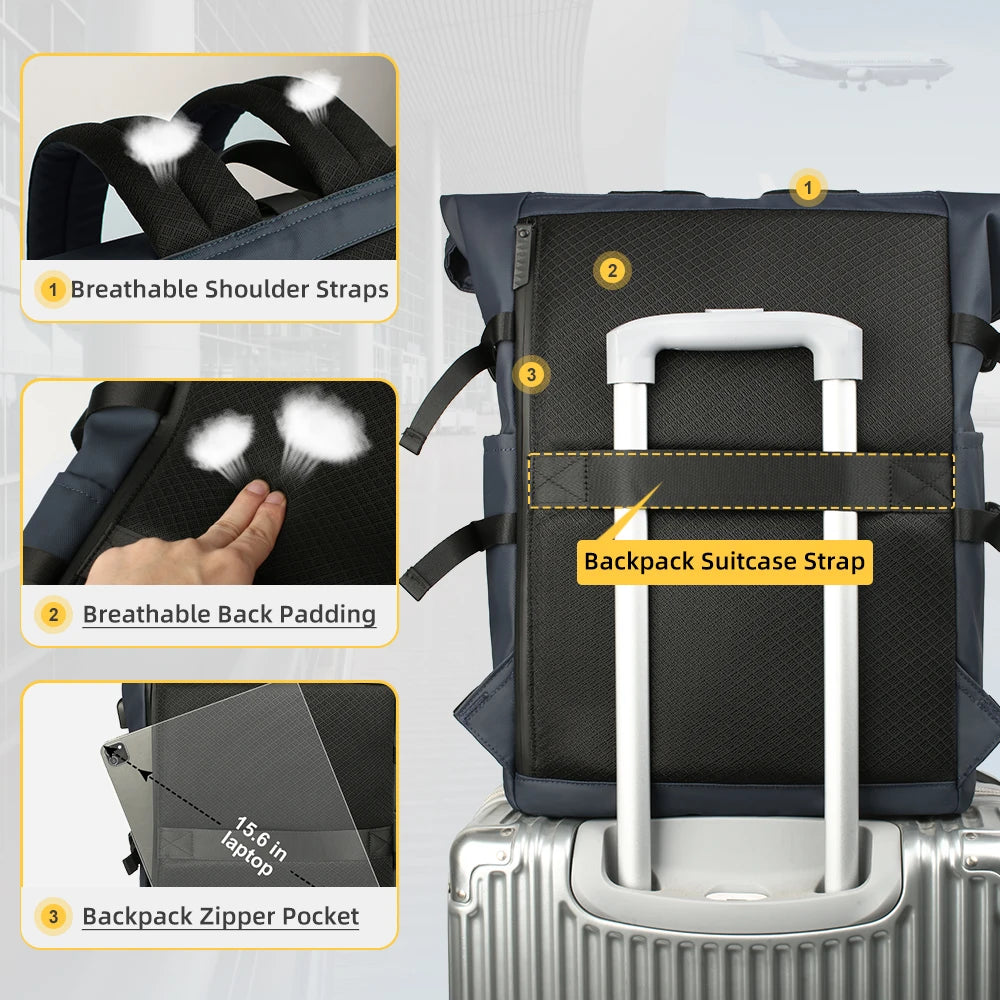 Roll-Top Laptop Backpack with Buckle Closure and Contrasting Panel Options