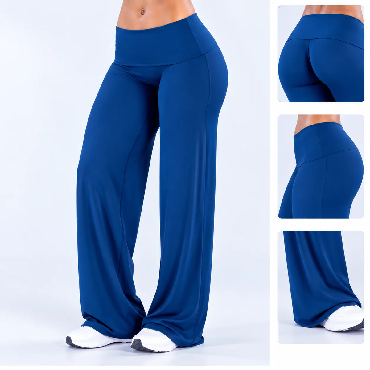 Women's High Waist Polyester Blend Wide Leg Pants for Yoga and Casual Wear