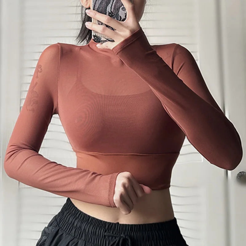 Women's Mesh-Panel High-Neck Workout Top