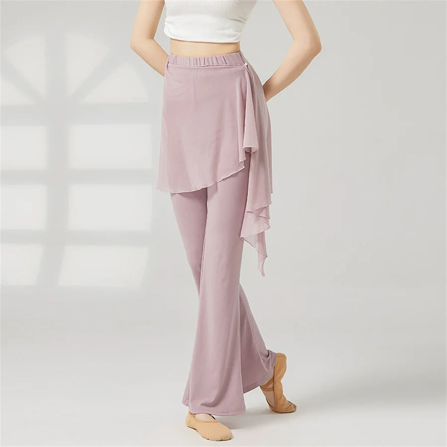 Women's Sheer Skirt Overlay Polyester Blend Flared Pants for Dance Practice