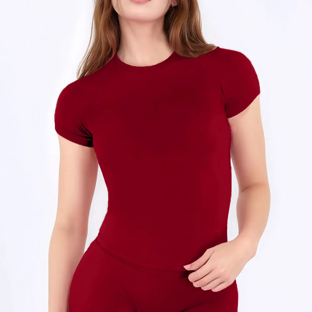 Women's Crew Neck Fitted Short Sleeve T-shirt For Workout Outfits