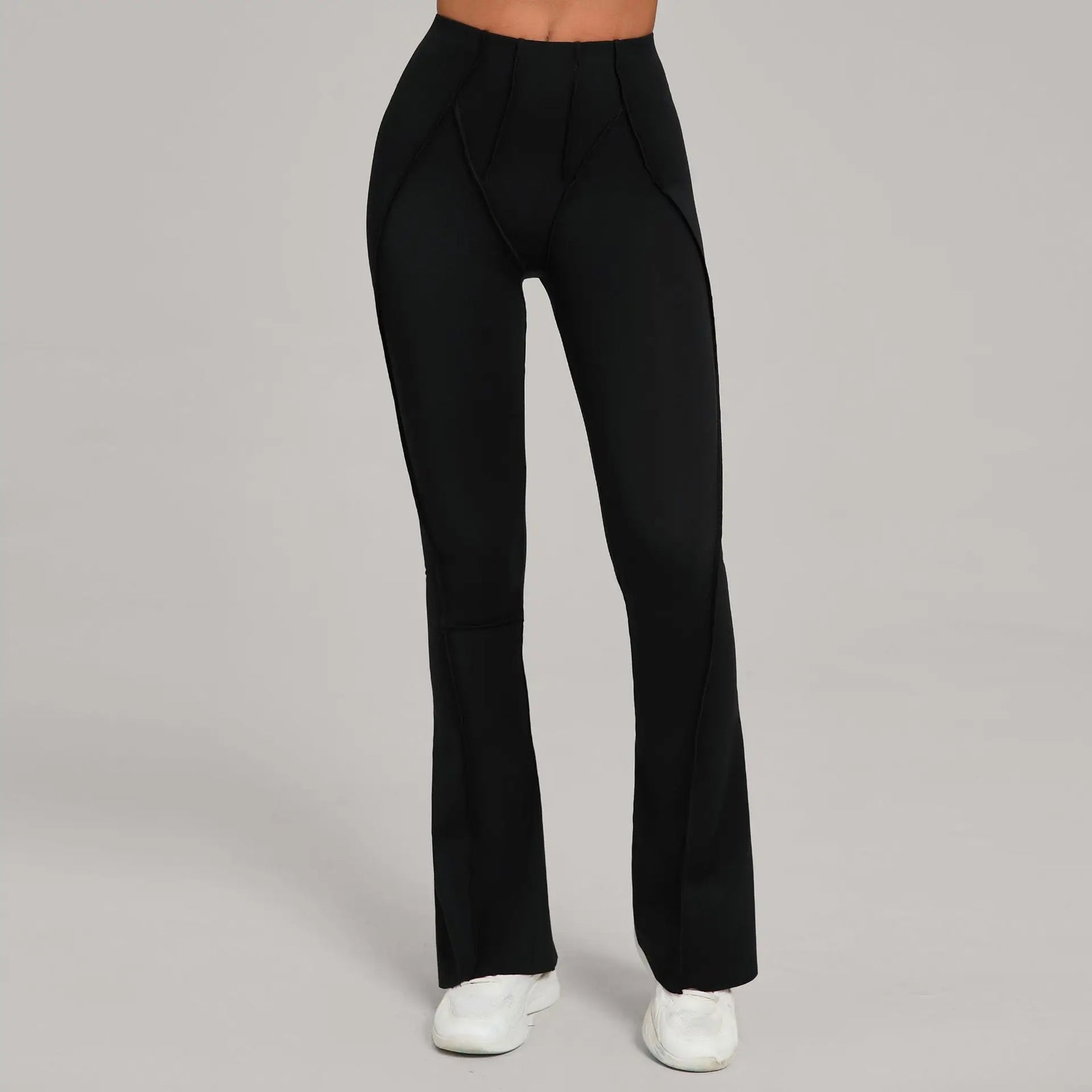 Women's High Waist Nylon Blend Flared Workout Pants with Contoured Seam Details