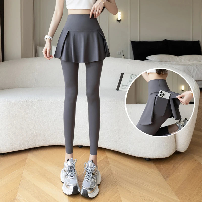 Women's Skirt Overlay Full Length Leggings For Workout Outfits