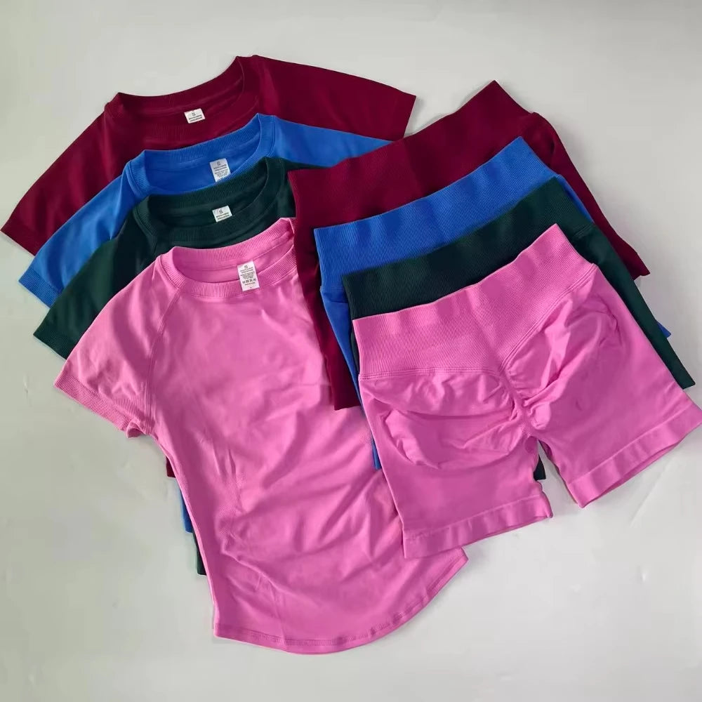 Women's Tee And Shorts Options Yoga Set For Workout Outfits
