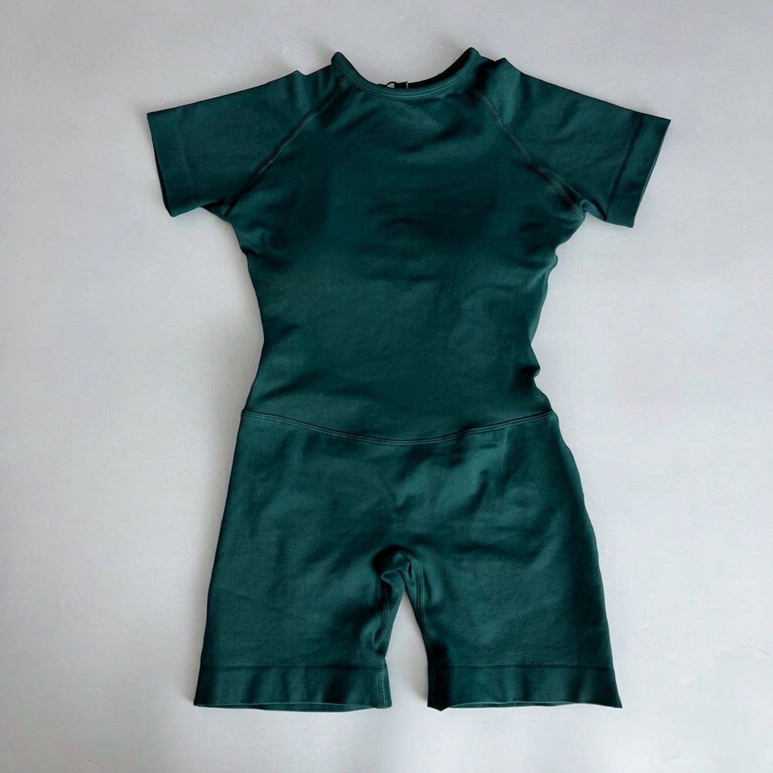 Women's Short Sleeve Polyester Blend Workout Romper with Open Back