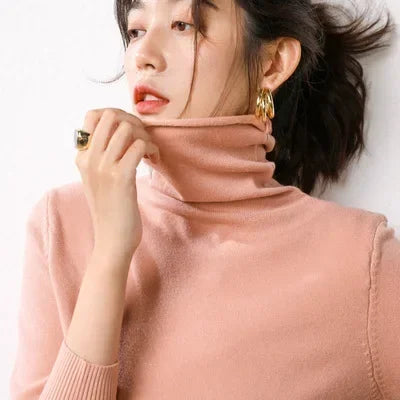 Women's Draped Roll Neck Fine Knit Sweater Casual Knit Layer