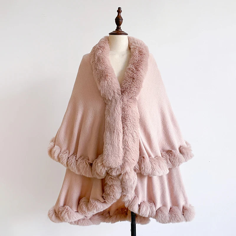 Plush Trim Open Front Cape for Layering over Outfits