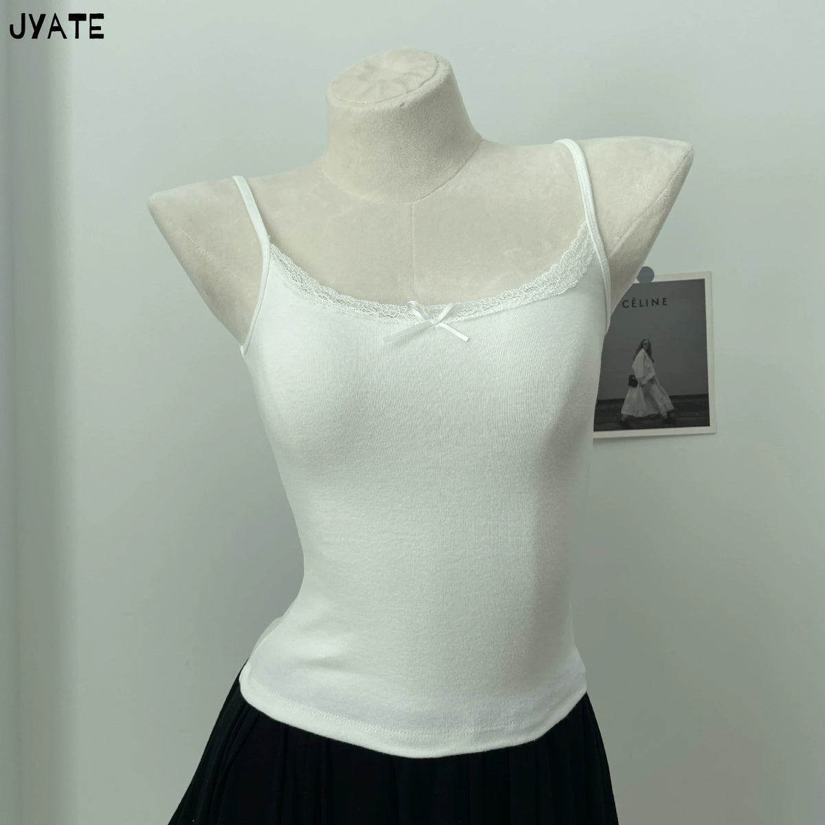 Women's Lace Trim Cotton Blend Camisole with Bow and Mixed Pattern Options