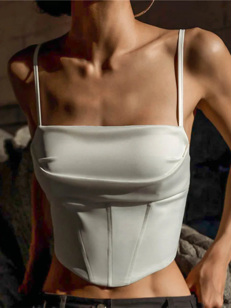 Women's Spaghetti Strap Crop Top with Lace-Up Back and Cropped Length