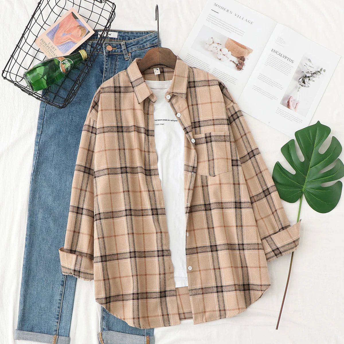 Women's Checked Collared Long Sleeve Shirt