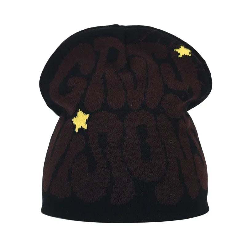 Graphic Knit Beanie with Letter and Pattern Style Options