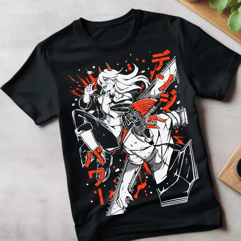 Summer Chainsaw Man Denji Black Cotton Streetwear T-Shirt
