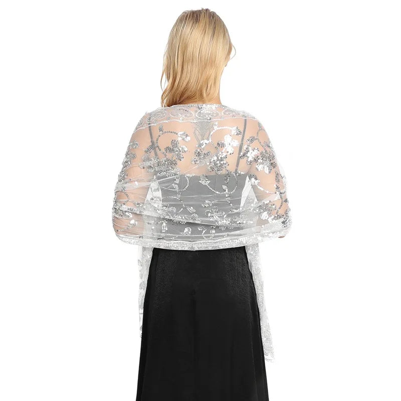 Floral Lace Fringed Wrap Scarf for Layering over Outfits