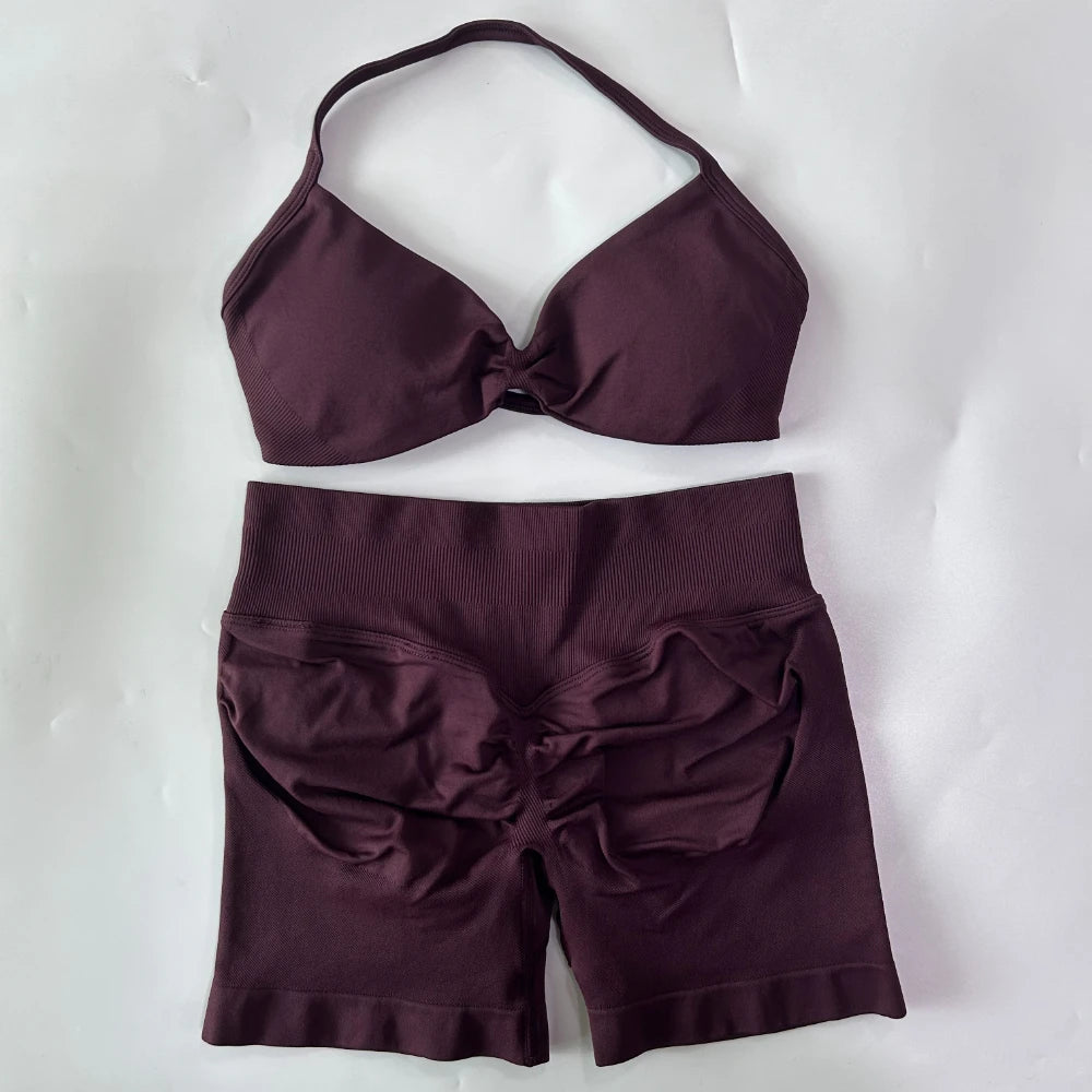 Women's Thin Strap Bra And Shorts Yoga Set