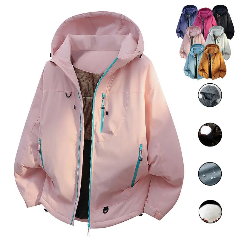Hooded Long Sleeve Full Zip Outdoor Hiking Jacket with Pockets