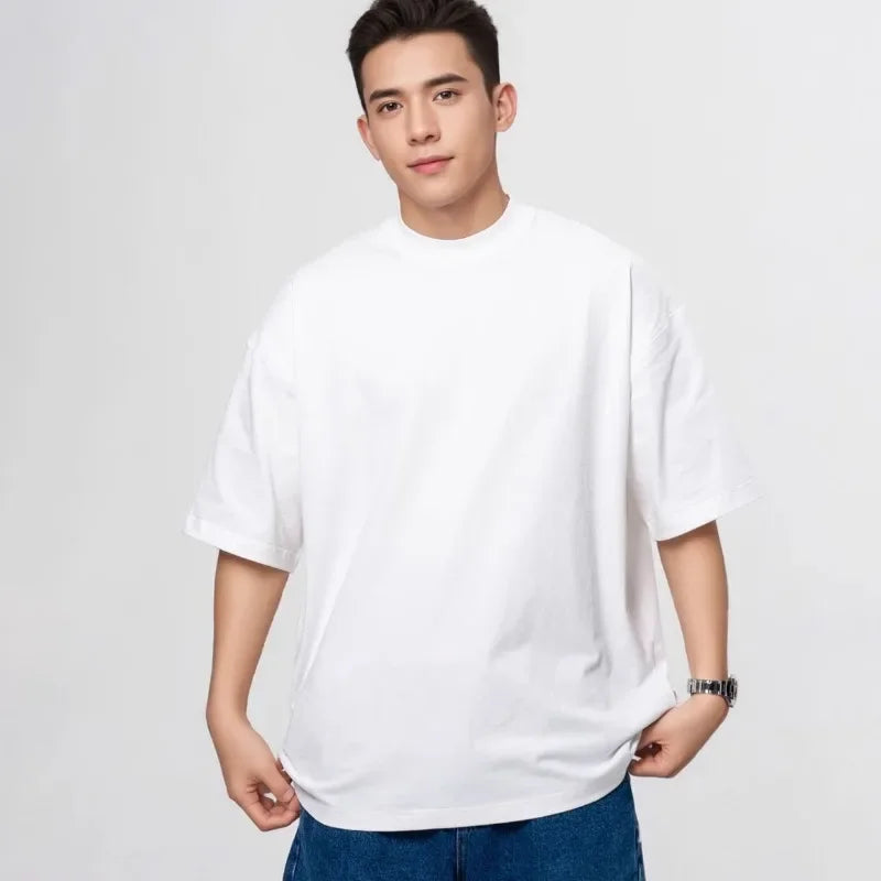 Men’s Heavyweight Cotton Crew-Neck T-Shirt with Relaxed Short-Sleeve Cut