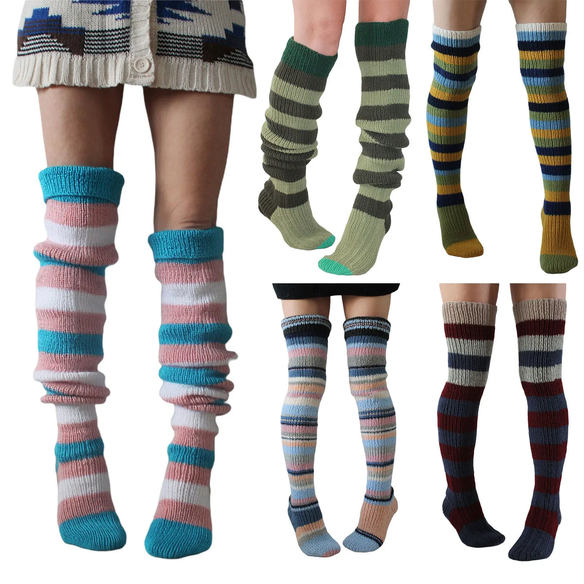 Multicolor Striped Knit Socks with Long Footed Shape
