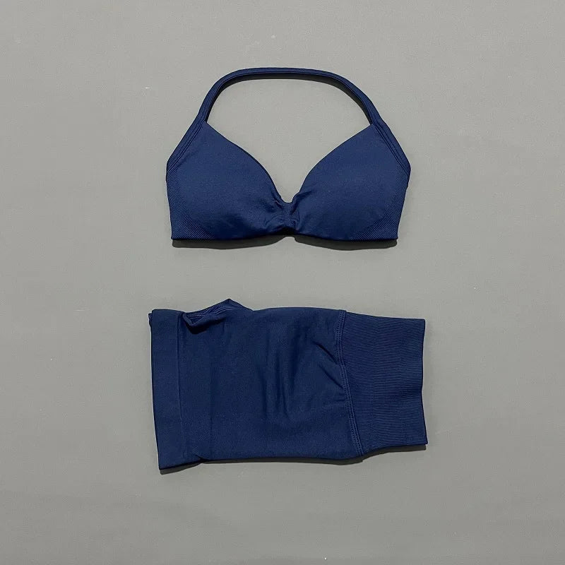 Women's Twist Front Bra And Shorts Yoga Set