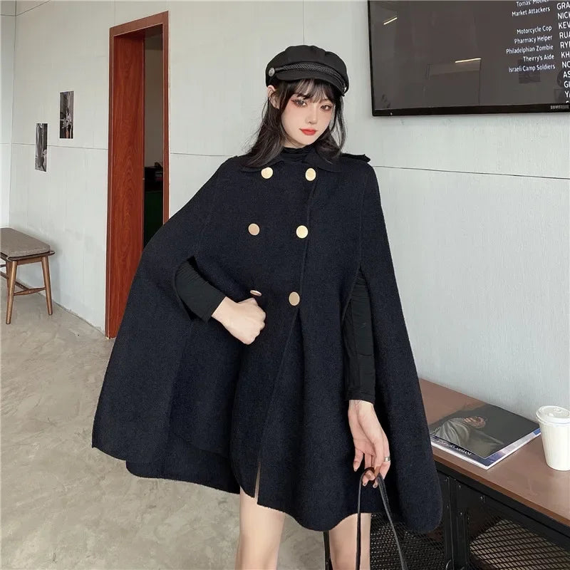 Double Breasted Button Front Cape for Layering over Outfits