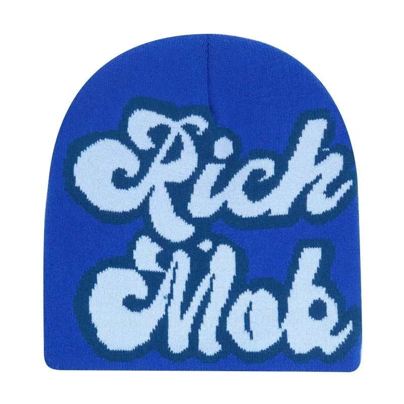 Graphic Knit Beanie with Letter and Pattern Style Options