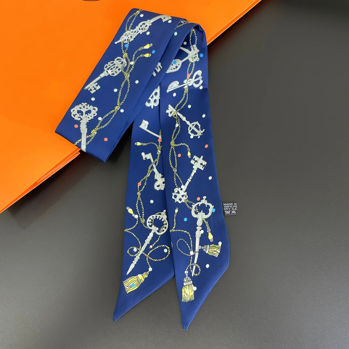 Colorful Printed Skinny Ribbon Scarf with Tie Ends