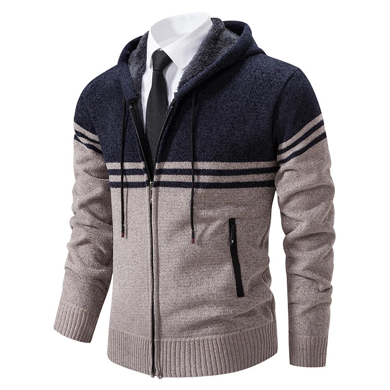 Men's Contrast Stripe Zip Front Knit Cardigan