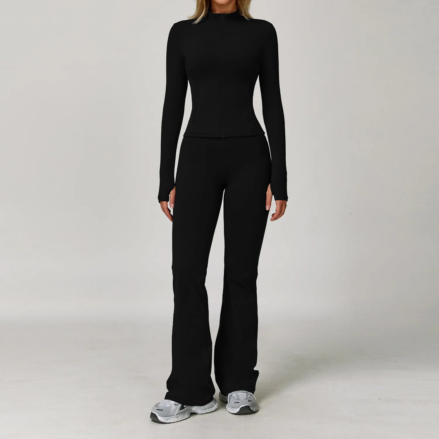 Women's Zip Layer Bra And Leggings Yoga Set
