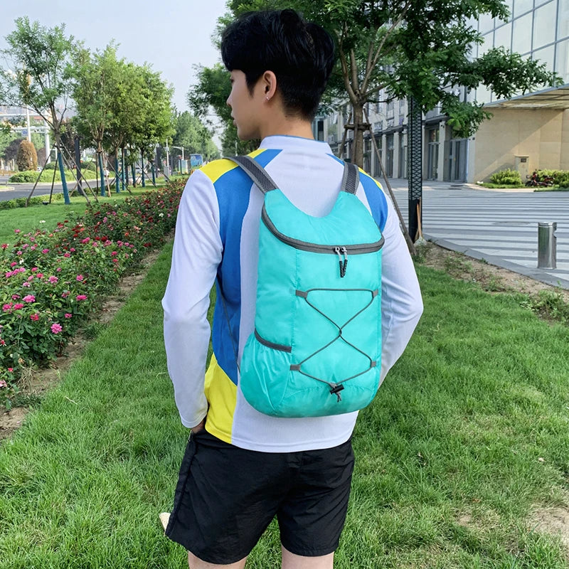 Foldable Travel Backpack with Front Cord Detail and Side Pockets