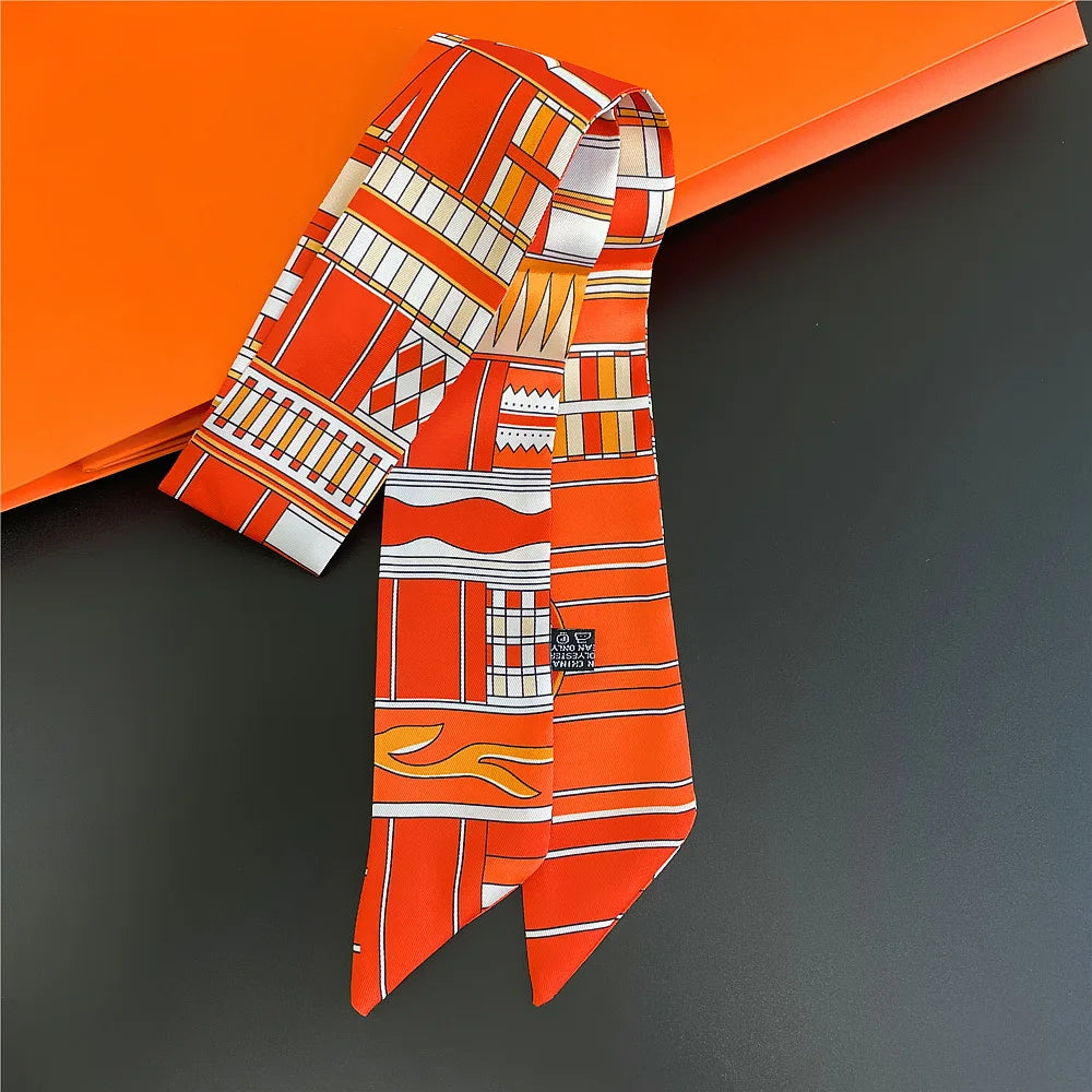 Horse Motif Skinny Scarf with Decorative Printed Patterns