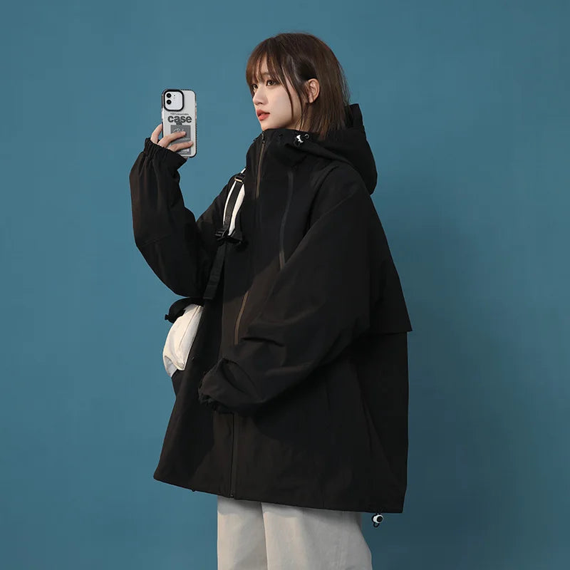Collared Long Sleeve Loose Fit Casual Streetwear Bomber Jacket