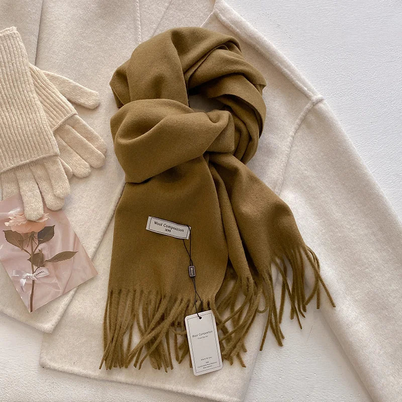 Solid Long Fringed Scarf for Draped Neck Styling