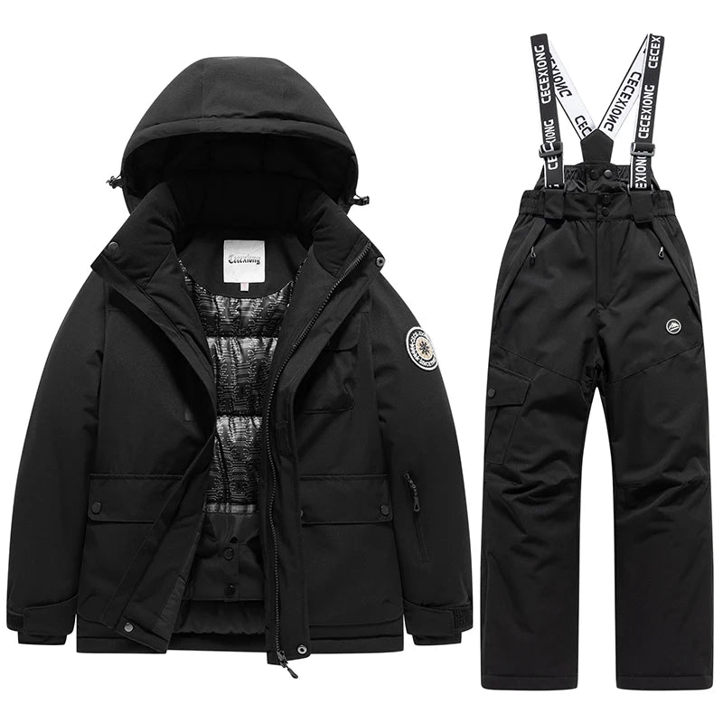 Children's Hooded Ski Jacket and Pants Clothing Set with Style Options