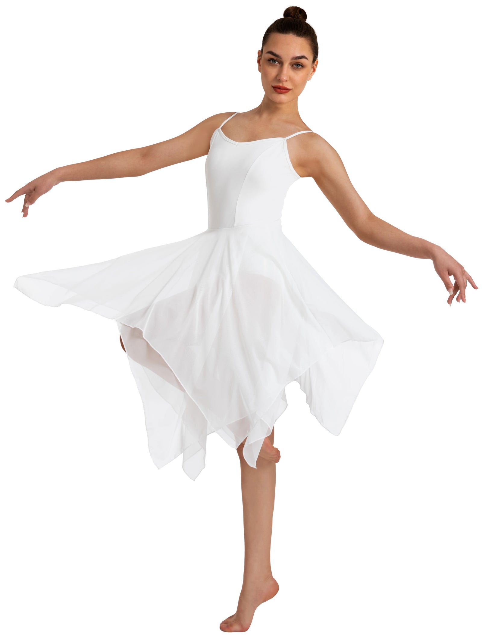 Women's Camisole Lyrical Dance Dress with Asymmetric High-Low Mesh Skirt