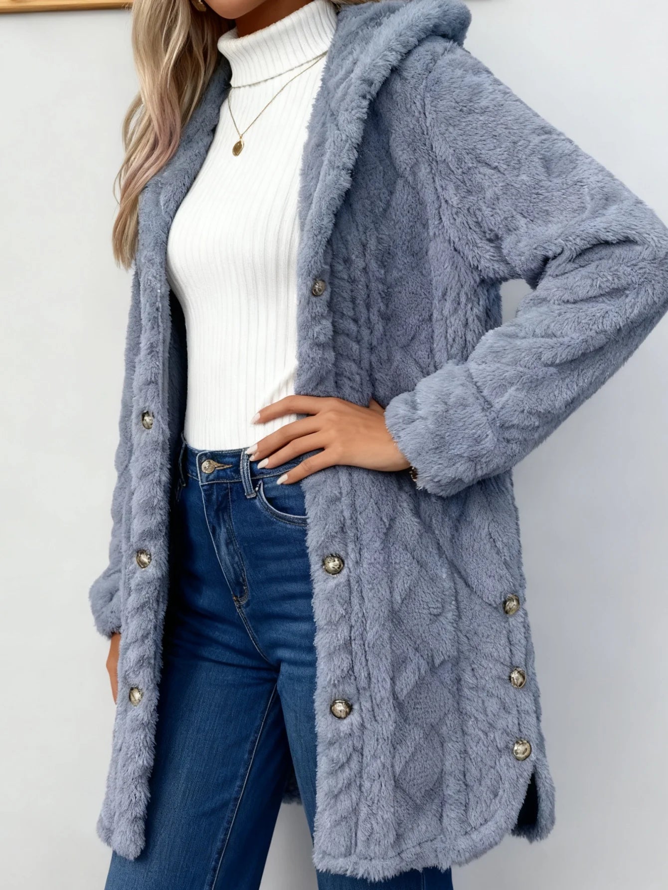 Women's Long Hooded Button Front Cardigan Casual Knit Layer
