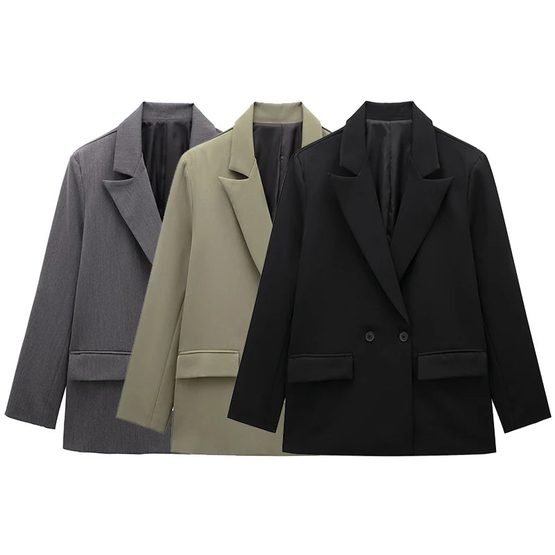 Women's Double Breasted Notched Lapel Blazer for Layered Outfits