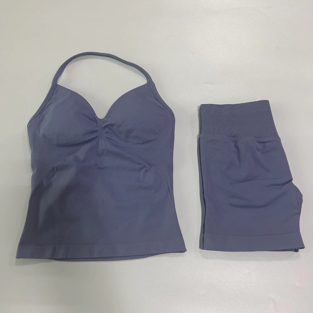 Women's Halter Tank And Shorts Yoga Set For Workout Outfits
