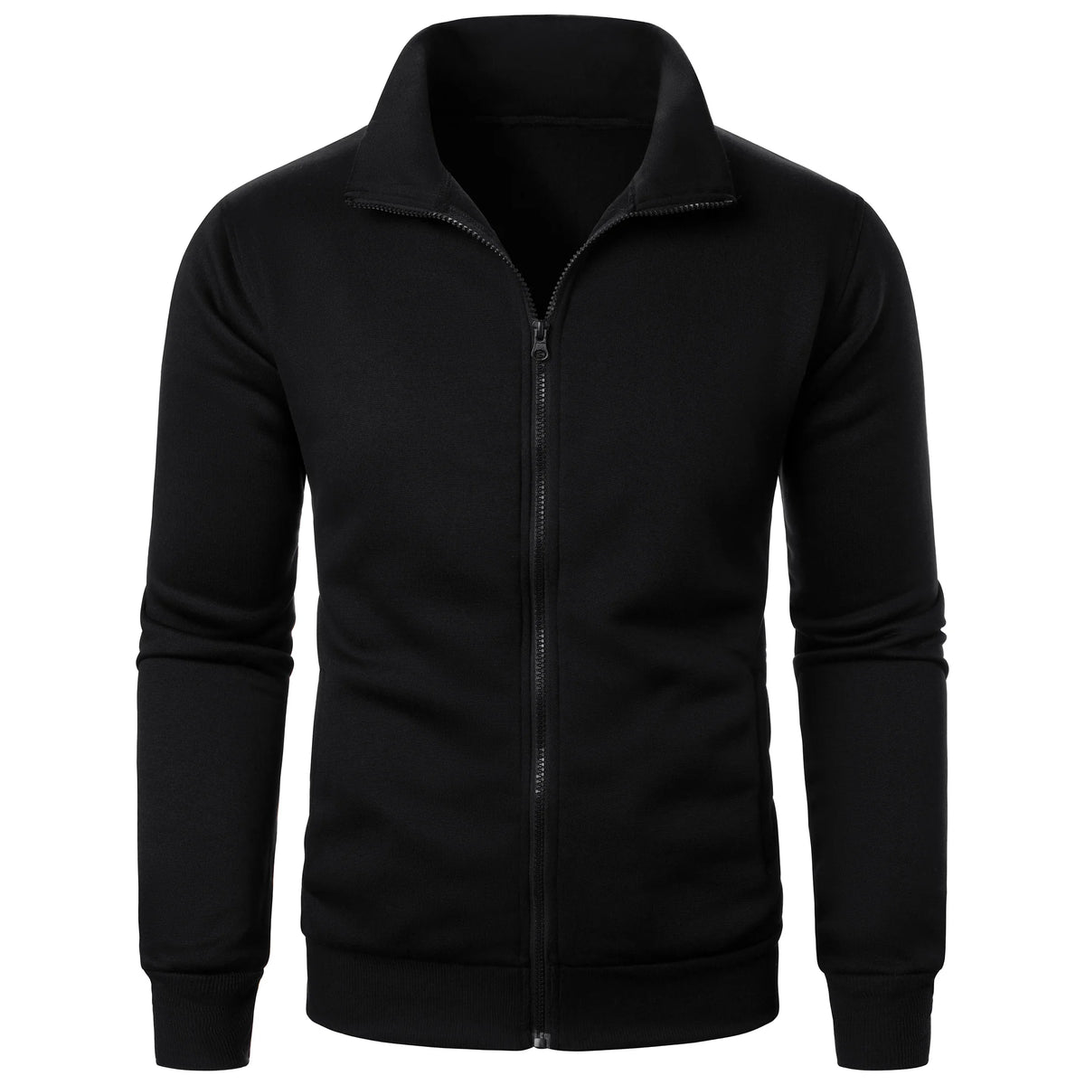 Men's Solid Stand-Collar Zip-Front Jacket