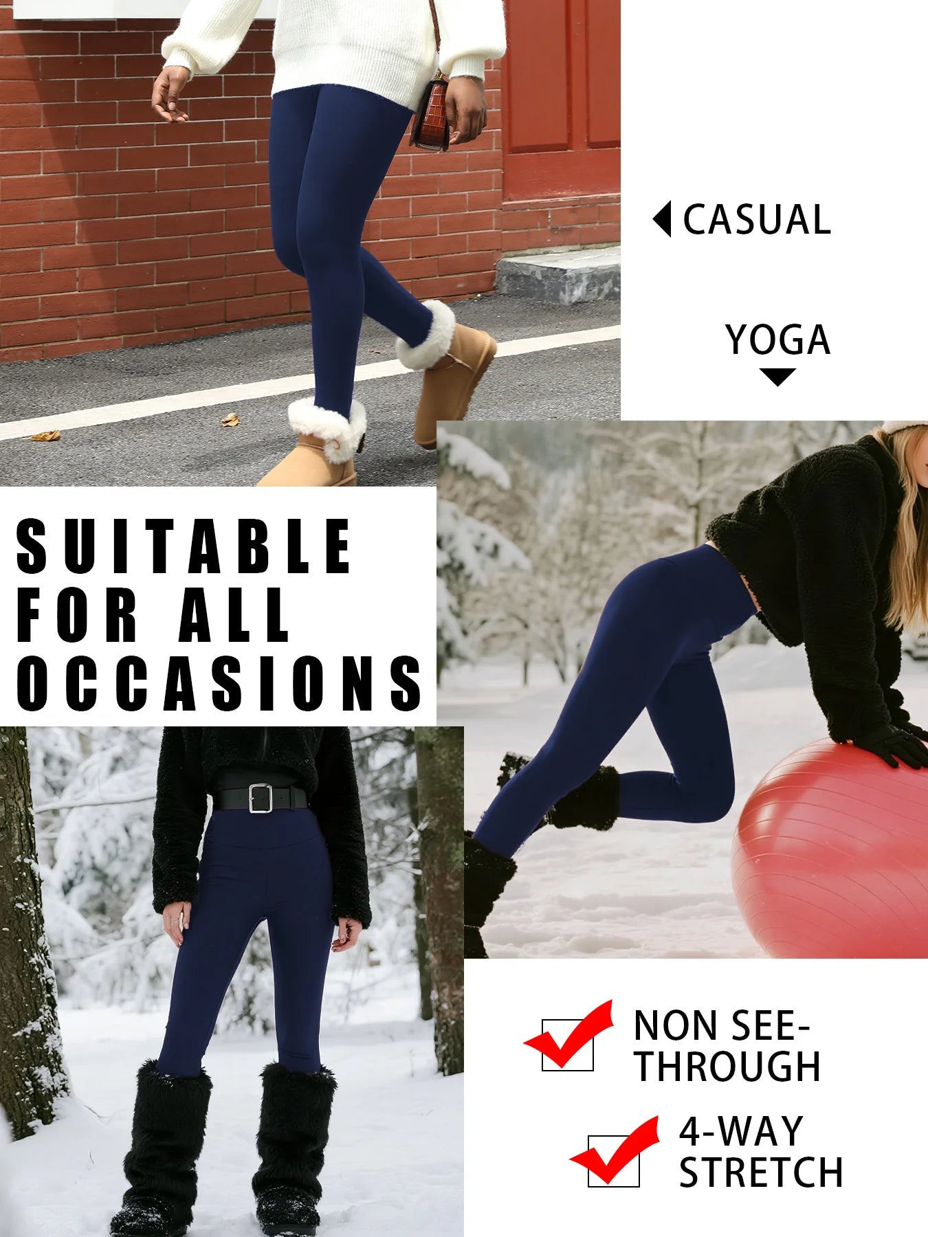 Women's Fleece Lined Full Length Leggings For Workout Outfits