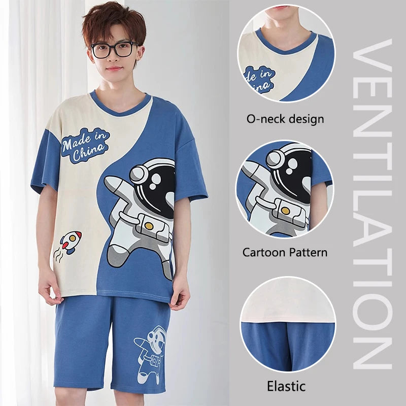 Men's Graphic Short Sleeve Top and Shorts Lounge Pajama Set