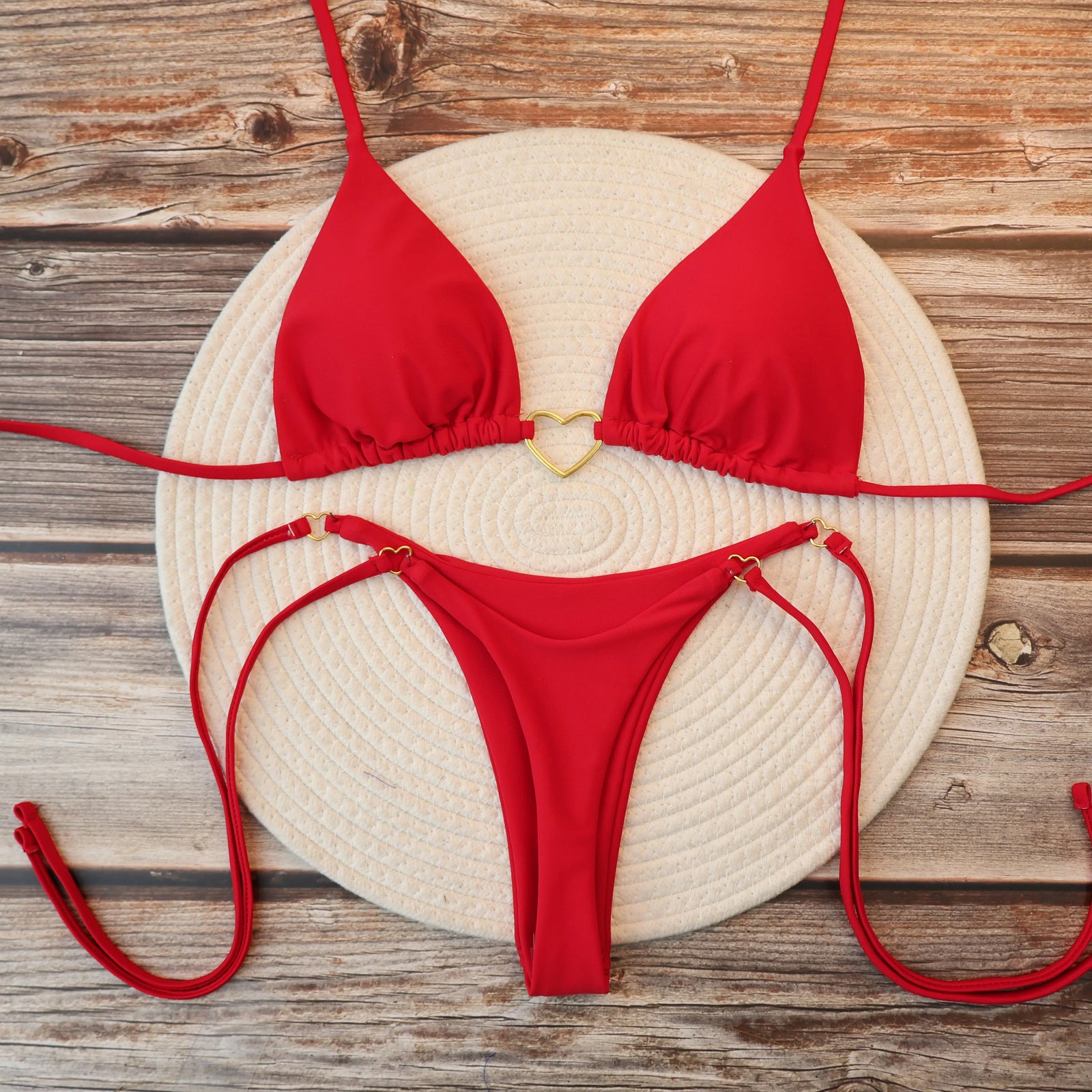 Heart Print Halter Triangle Bikini