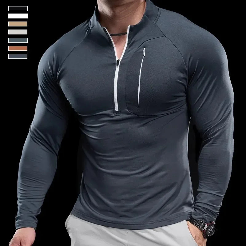 Stand Collar Half Zip Long Sleeve Running Training Top